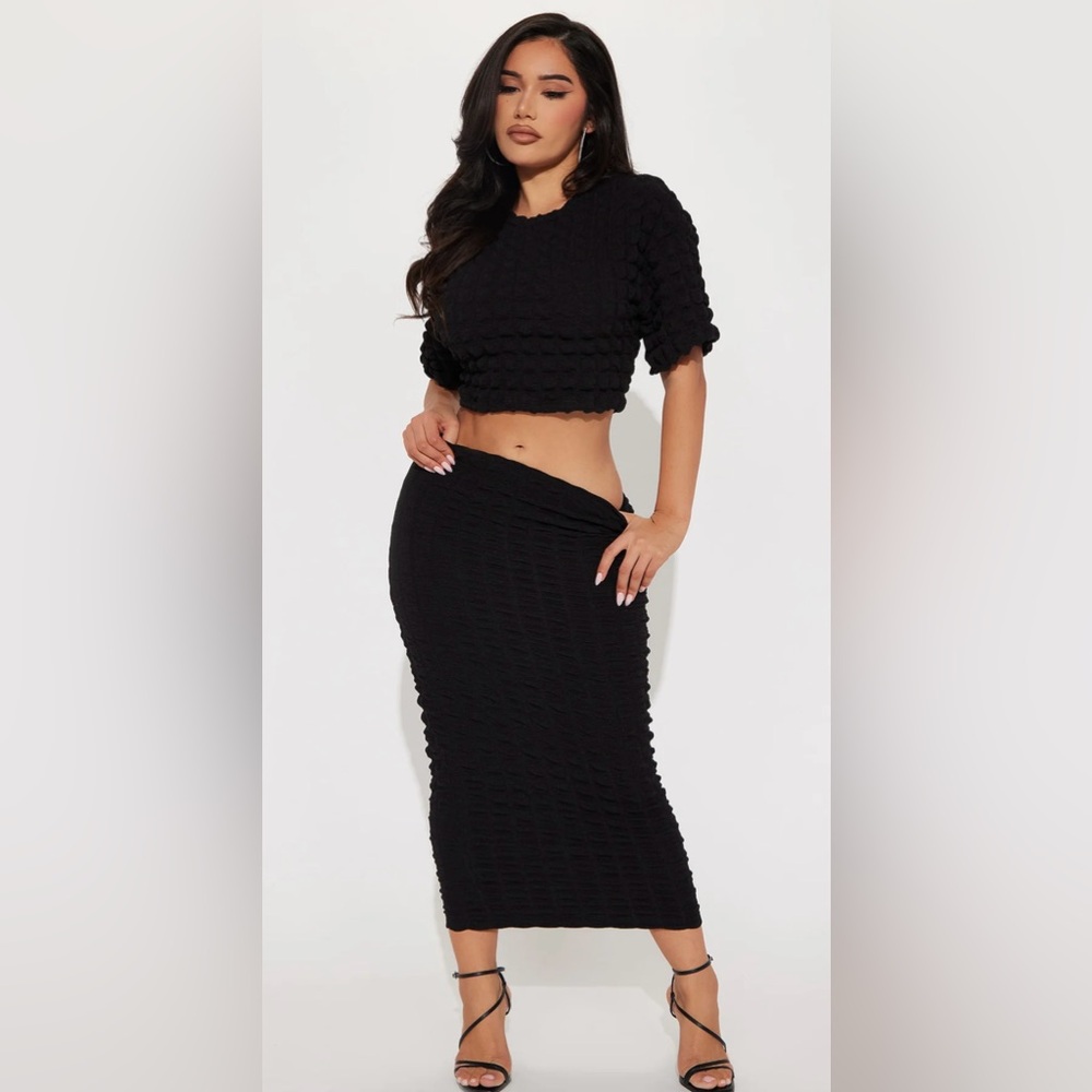 Elegant Black Textured Skirt set